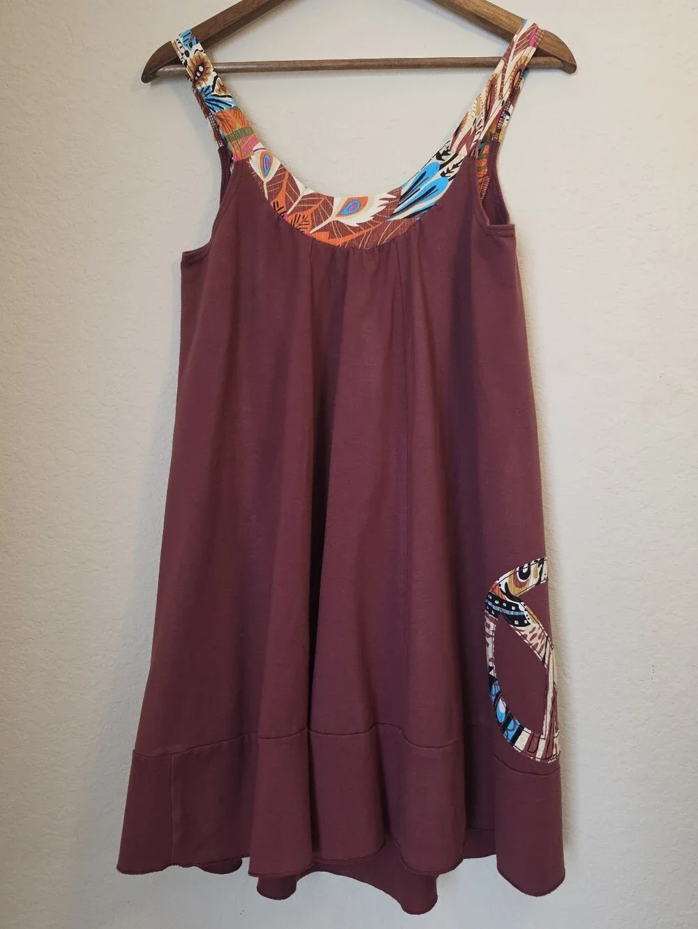 Vintage Lucky Brand Swim Coverup Womens XS/S Maroon Tan Peace Sign Hippie Style